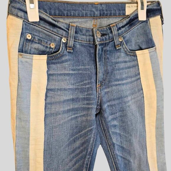 Rag & Bone Relay Racer Skinny Jeans Women's Size 25 Blue Stripe Zip Ankle Design - Picture 7 of 13